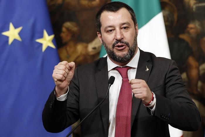 Italian Deputy Premier and Interior Minister, Matteo Salvini, attends a press conference after a Cabinet at Chigi Palace in Rome, Italy, 17 January 2019.
ANSA/RICCARDO ANTIMIANI