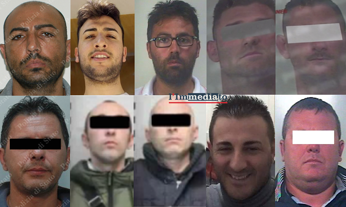 In alto, Pasquale Moretti, Rocco Moretti, Rodolfo Bruno e i fratelli Frascolla; sotto, Ariostini, Verderosa, Albanese, Miucci e Ricucci