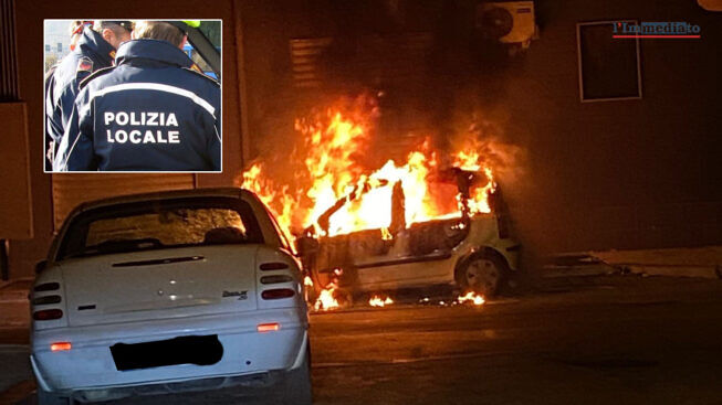 L'incendio dell'auto di un agente della Polizia Locale di Orta Nova