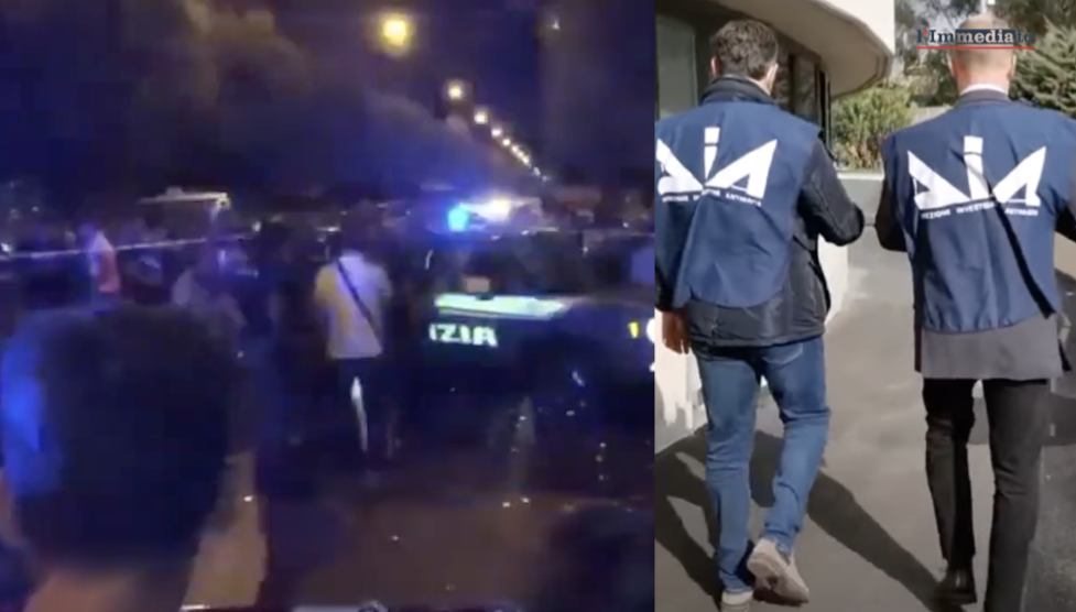 In foto, la sera dell'agguato a Matteo Anastasio dello scorso 11 luglio a San Severo; a destra, investigatori DIA