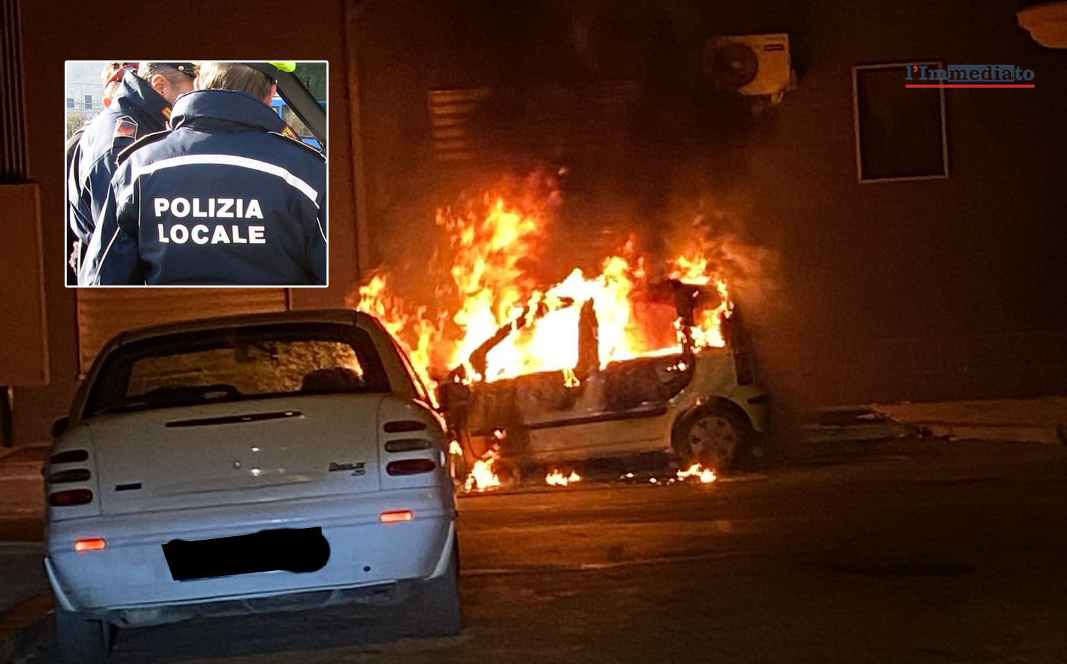 L'incendio dell'auto di un agente della Polizia Locale di Orta Nova
