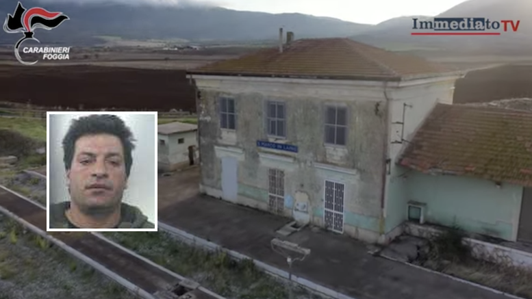 La vecchia stazione di San Marco in Lamis, scenario della strage del 9 agosto 2017; nel riquadro, Ferro