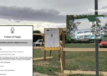 L'area di via D'Addedda dove era prevista la casa rifugio; nel riquadro, la determina