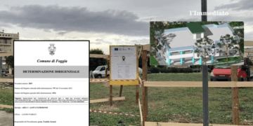 L'area di via D'Addedda dove era prevista la casa rifugio; nel riquadro, la determina