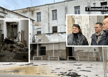 L'ex distretto; a sinistra, il degrado interno; a destra, Episcopo, Emanuele e Galasso