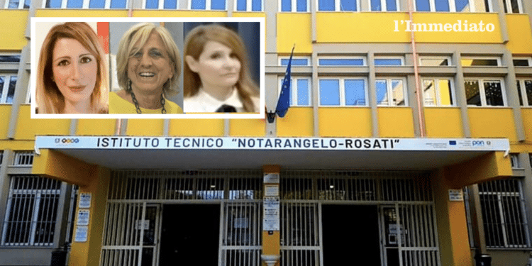 Istituto Notarangelo Rosati; nel riquadro, Graziano, Sasso e Palmieri