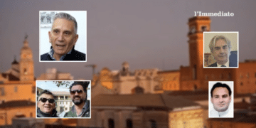 In alto, D'Alba; sotto, Capotosto e Iaccarino; a destra, il prefetto di Foggia, Valiante; sotto, Tizzano