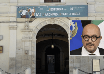 Archivio di Stato; nel riquadro, il ministro Sangiuliano