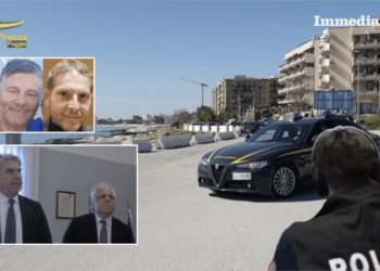 Romito e Salvemini; sotto, il prefetto Valiante e il questore Rossi