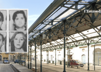 In alto, Pompeo Corvino e Pietro Piserchia; sotto, Giovanni Rollo e Antonietta Cassanelli; sullo sfondo, piazza Mercato