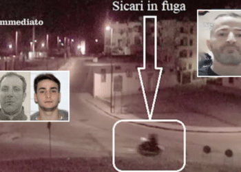 A sinistra, Iannoli e Fabbiano; a destra, Raduano; sullo sfondo, un'immagine tratta dal video di polizia e carabinieri sull'arresto di Iannoli