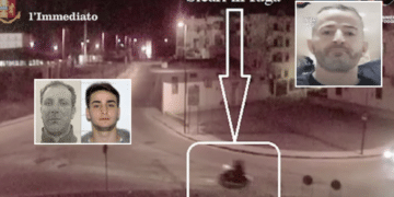 A sinistra, Iannoli e Fabbiano; a destra, Raduano; sullo sfondo, un'immagine tratta dal video di polizia e carabinieri sull'arresto di Iannoli