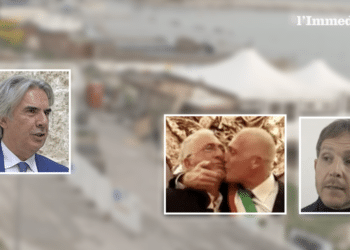 Il prefetto di Foggia, Maurizio Valiante, i fratelli Rotice e Angelo Salvemini; sullo sfondo, il Guarda che Luna