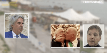 Il prefetto di Foggia, Maurizio Valiante, i fratelli Rotice e Angelo Salvemini; sullo sfondo, il Guarda che Luna