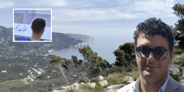 A destra, Francesco Scirpoli; nel riquadro, Raduano durante la testimonianza; sullo sfondo, la baia di Mattinata