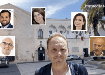 In alto, Iacoviello, D'Anzeris e Valente; sotto, Mansueto e Schiavone; al centro, La Marca