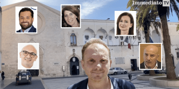 In alto, Iacoviello, D'Anzeris e Valente; sotto, Mansueto e Schiavone; al centro, La Marca
