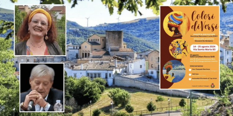 In alto, Rocchina Marchese; sotto, Giovanni De Girolamo; sullo sfondo, Castelluccio Valmaggiore