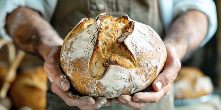 bread in baker's hands, AI generated image