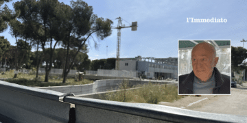 Il cantiere della Fiera; nel riquadro, Fortunato Di Masi