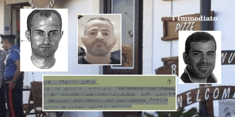 Troiano, Raduano e Trotta; sotto, un estratto del manoscritto; sullo sfondo, la bruschetteria