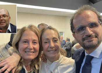 Lella con Arianna Meloni e il sottosegretario Gemmato; nel riquadro, Tatarella