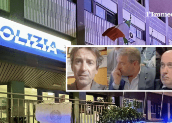 Sodrio, Sanna e Paciello; sullo sfondo, la Questura di Foggia