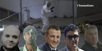 Matteo Pettinicchio, Armando Li Bergolis, Enzo Miucci, Francesco Scirpoli e Francesco Gentile; sullo sfondo, l'omicidio Gentile