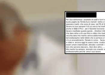 Medico dorme; nel riquadro, il post della moglie