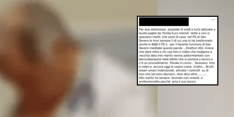 Medico dorme; nel riquadro, il post della moglie