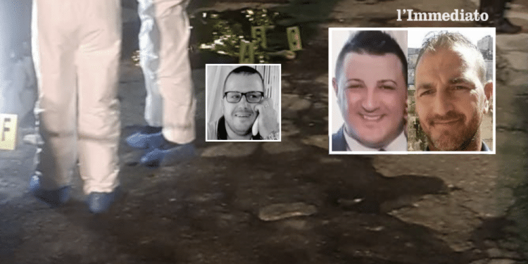 Da sinistra, Ricucci, Enzo e Dino Miucci; sullo sfondo, l'omicidio di Fic secc