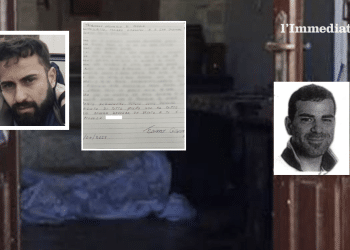 Gianluigi Troiano, la lettera e Omar Trotta; sullo sfondo, il luogo dell'omicidio