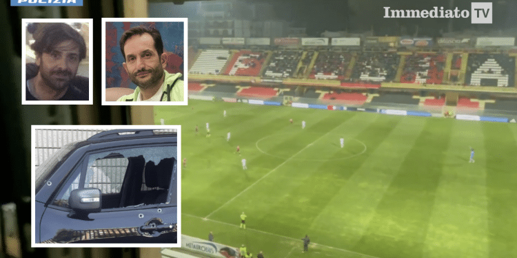 Giuseppe Francavilla, Marco Lombardi e l'auto di Di Pasquale crivellata di colpi; sullo sfondo, lo Zaccheria