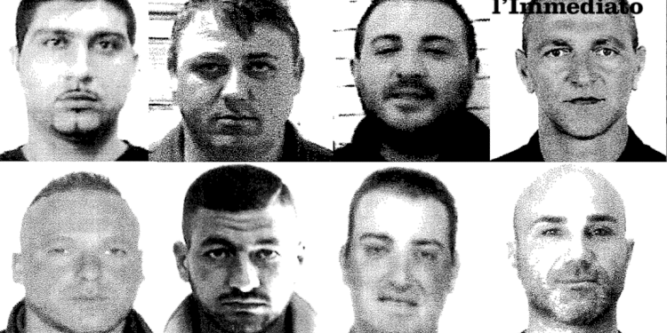 Francesco Li Bergolis, Giuseppe Pacilli, Enzo e Dino Miucci; sotto, Lorenzo Scarabino, Raffaele Palena, Roberto Principe e Giovanni Caterino