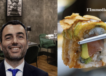 Alessandro Delli Noci; sullo sfondo, il Livingstone; a destra, sushi
