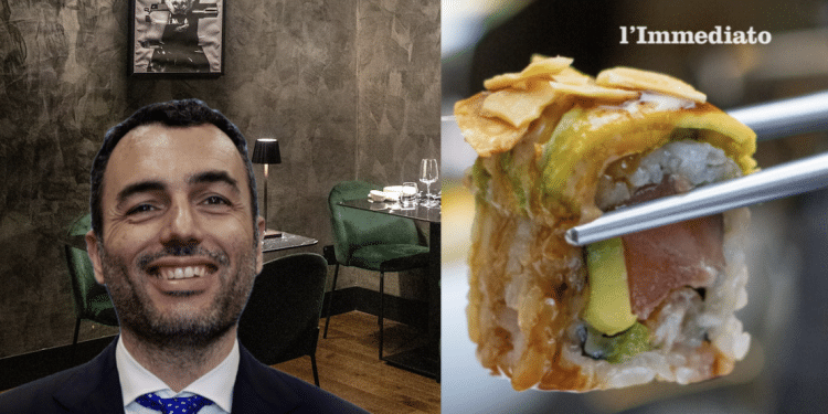 Alessandro Delli Noci; sullo sfondo, il Livingstone; a destra, sushi