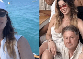 A sinistra, la modella alle Tremiti da una sua storia Instagram; a destra con Fares (foto da sito Gabriele Parpiglia)