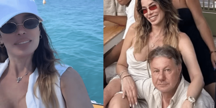 A sinistra, la modella alle Tremiti da una sua storia Instagram; a destra con Fares (foto da sito Gabriele Parpiglia)