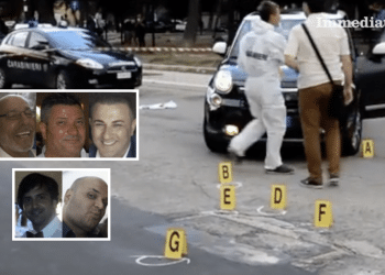 Moretti, Sinesi e Miucci; sotto, Francavilla e Pettinicchio; sullo sfondo, il luogo dell'attentato a Sinesi