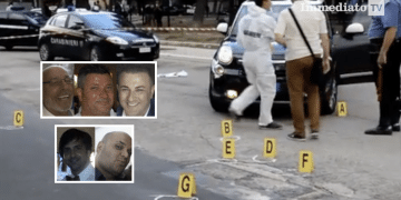 Moretti, Sinesi e Miucci; sotto, Francavilla e Pettinicchio; sullo sfondo, il luogo dell'attentato a Sinesi