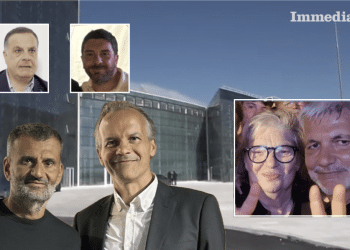 In alto, Miglio e De Sabato; sotto, Decaro e Angiola; a destra, Gentile e Vendola
