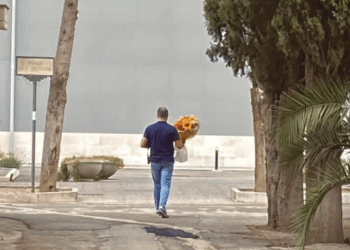 Giuseppe Monopoli porta i fiori sulla tomba del figlio Donato