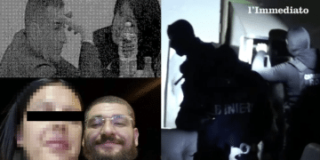 In alto, Miucci con la moglie Scarabino (anche lei imputata) nella sala colloqui del carcere; sotto, Palumbo e Palena; a destra, un'immagine tratta dal video del blitz "Mari e Monti"