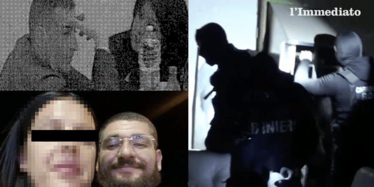 In alto, Miucci con la moglie Scarabino (anche lei imputata) nella sala colloqui del carcere; sotto, Palumbo e Palena; a destra, un'immagine tratta dal video del blitz "Mari e Monti"
