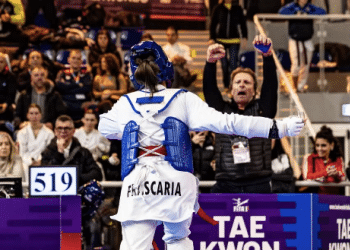 l'esultanza del Maestro Ugo Smiraglia e della sua atleta Frascaria