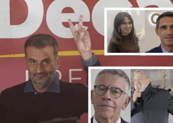 Decaro; in alto, Starace e Pentassuglia; sotto, Dattoli, Emiliano e Piemontese