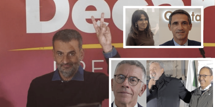 Decaro; in alto, Starace e Pentassuglia; sotto, Dattoli, Emiliano e Piemontese