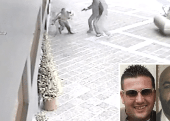 Francesco Sinesi e Pasquale Moretti; sullo sfondo, il tentato omicidio di Pellegrino