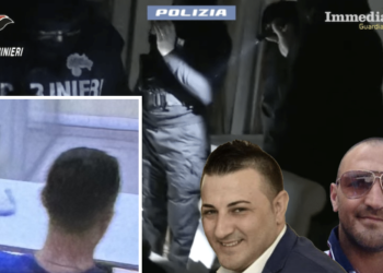 Raduano in videocollegamento con il tribunale; Enzo e Dino Miucci