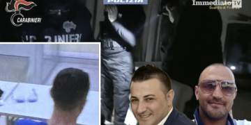 Raduano in videocollegamento con il tribunale; Enzo e Dino Miucci